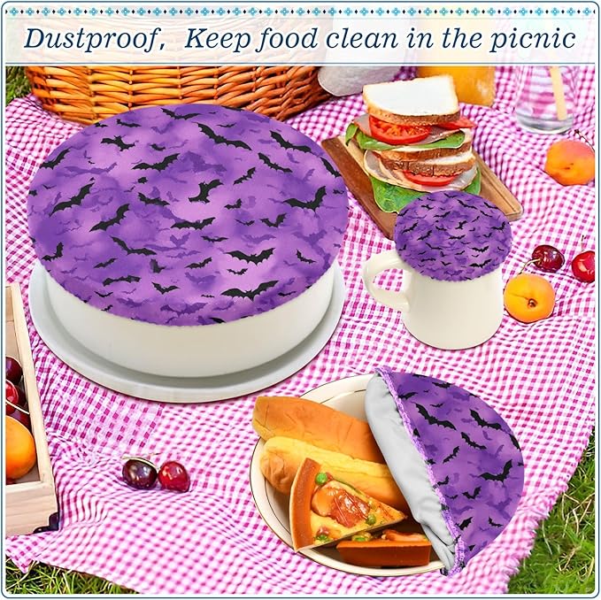 5 Pcs Bowl Covers Reusable in 5 Size Elastic Food Cover Cloth Lids Fresh Keeping Dish Cookware Bakeware Fabric Covers Lids for Food Leftovers Fruits Storage Puprle Bats