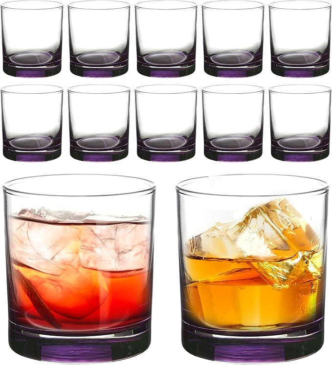 DISCOUNT PROMOS Lexington Rocks Whiskey Glass 10.5 oz, Set of 12, Bulk Pack - Perfect for Scotch, Bourbon, Whiskey, Cocktail - Purple