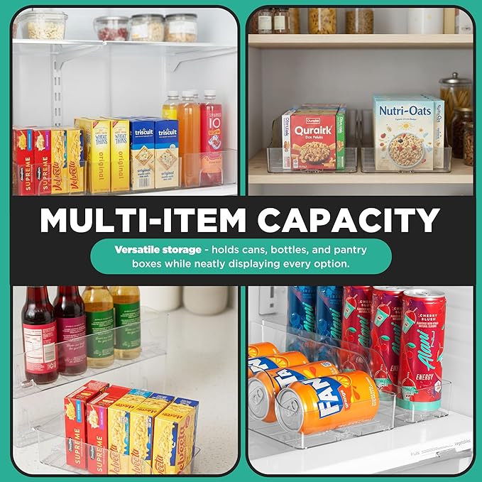 Automatic Food Storage Organizer - Clear Pantry Organizer with Automatic Dispenser for Refrigerator - Drink & Food Holder for Fridge - Organizing Rack Kitchen & Pantry (Large) (1-Pack)