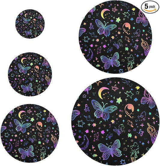 5 Pcs Bowl Covers Reusable in 5 Size Elastic Food Cover Cloth Lids Fresh Keeping Dish Cookware Bakeware Fabric Covers Lids for Food Leftovers Fruits Storage Neo-color Butterflies Moon Stars