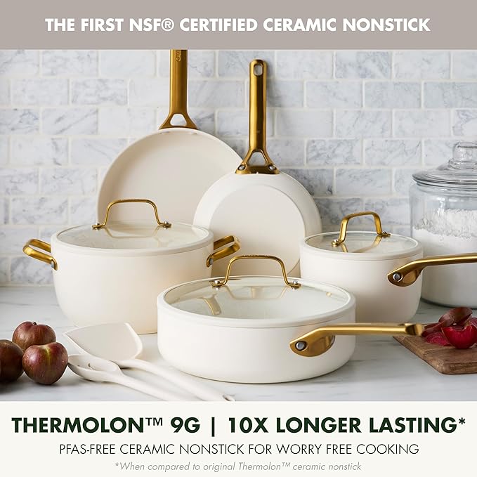 GreenPan Nonstick Reserve Pro 10 Piece Cookware Set, NSF Certified Ceramic, Hard Anodized PFAS-Free Pots & Pans Set with Lids, Stainless Steel Handles, Oven & Dishwasher Safe, Cream White