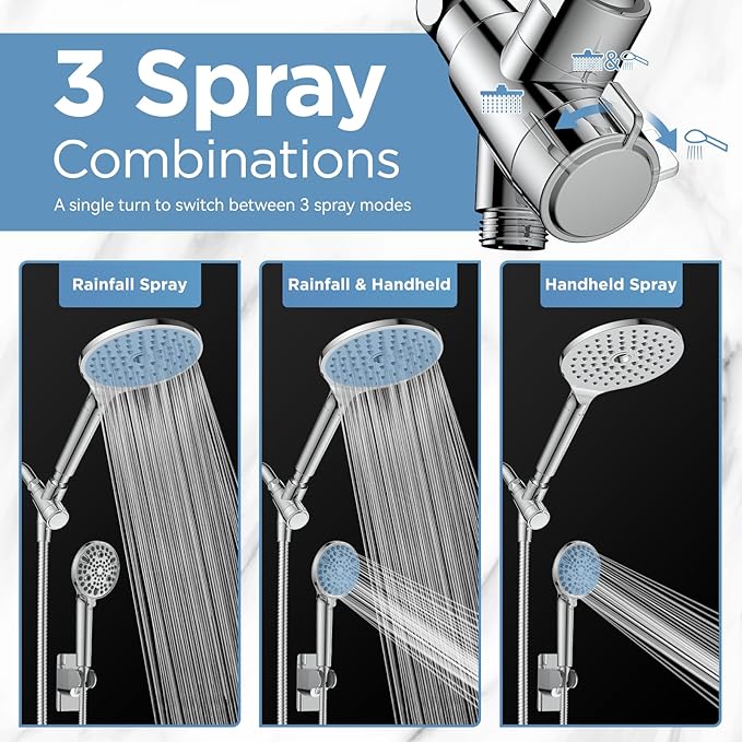 MakeFit Dual Filtered Shower Heads Combo, High Pressure Rain Shower Head with Handheld Spray Built-in Power Wash, Dual Handheld Shower Head for Hard Water, Remove Chlorine for Healthier Skin- Chrome