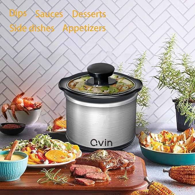 Mini Slow Cooker 0.65qt(20oz) warmer, fondue pot set,chocolate melting pot (stainless steel)… (S/S)