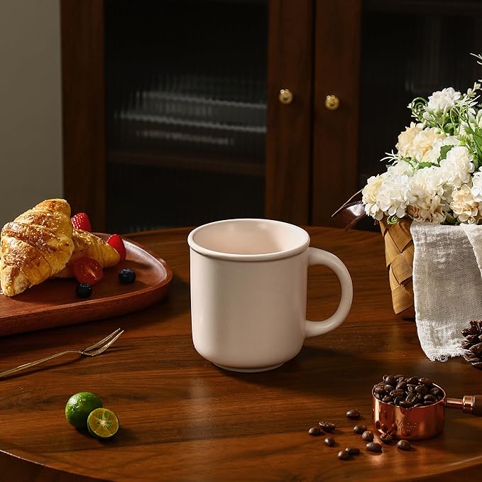 GZG 18 oz Coffee Mugs Set of 4, Modern Ceramic Coffee Cups Set with Handle, Large Coffee Mugs for Tea, Latte, Milk, Cocoa, Rustic Matte Glaze, Microwave & Dishwasher Safe(Cream Mist)