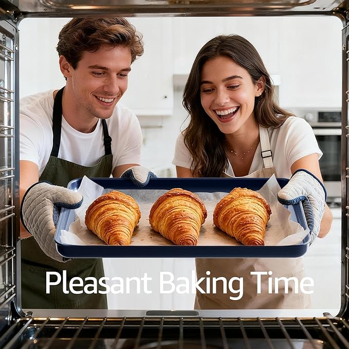 3Pcs Nonstick Baking Sheet, Baking Sheet Pan Set, Jelly Roll Pans, Cookies Sheet for Baking, Cookie Sheet Pan with Diamond Texture, Blue