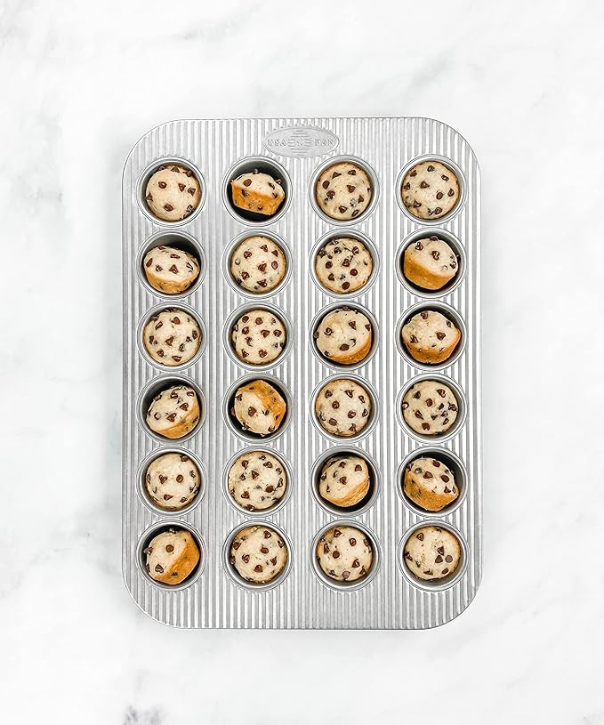 USA Pan Bakeware Mini Cupcake and Muffin Pan, Nonstick Quick Release Coating, 24-Well, Aluminized Steel