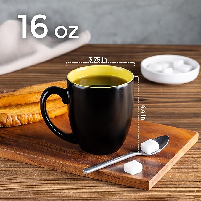 GBHOME 16oz Coffee Mugs Set of 6, Large Ceramic Coffee Mugs for Man, Woman, Dad, Mom, Modern Coffee Mugs Set with handle for Tea/Latte/Cappuccino/Milk/Cocoa. Dishwasher&Microwave Safe,Yellow