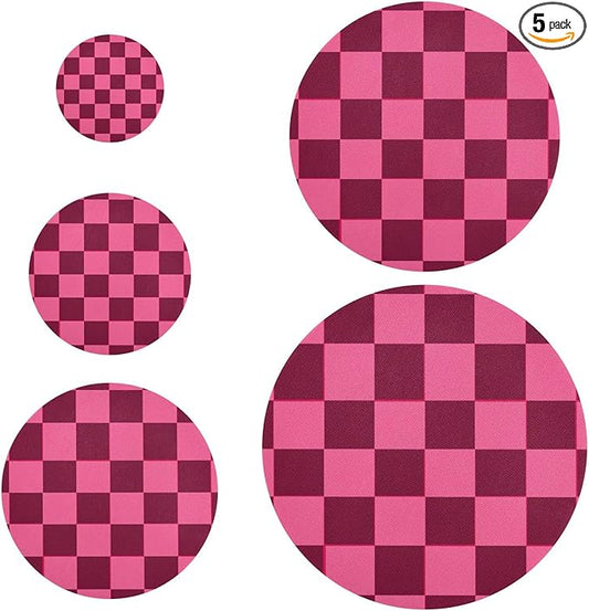 5 Pcs Bowl Covers Reusable in 5 Size Elastic Food Cover Cloth Lids Fresh Keeping Dish Cookware Bakeware Fabric Covers Lids for Food Leftovers Fruits Storage Checkered Hot Pink