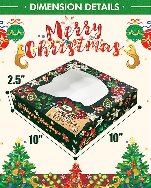 Bakepacker Christmas Gingerbread Man Bakery Boxes with Window 10x10x2.5 inches Pastry Boxes Mini Cookie Boxes for Festival Bakerys Thick & Sturdy （30 Packs）