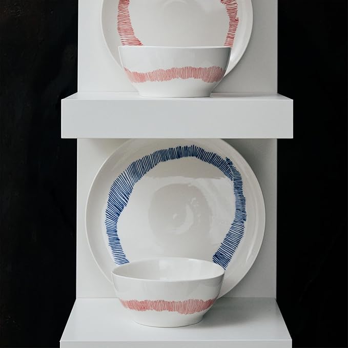 White Blue Dinner Plates | Feast tableware by Ottolenghi | Dishes Set for 2 | Stoneware Microwave Safe Plates | Dish Set | Farmhouse Kitchen and Dinnerware Sets | Luxury