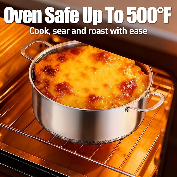 6 QT Stainless Steel Stock Pot with Lid, 10-inch Sauce Pan Induction Cookware, PFOA Free 5-Ply Simmer Pot with Non Stick Coating, Dual Ear Handles Cooking Pot Oven & Dishwasher Safe Easy to Clean