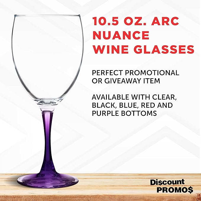 DISCOUNT PROMOS Nuance Wine Glasses by ARC 10.5 oz. Set of 10, Bulk Pack - Restaurant Glassware, Perfect for Red Wine, White Wine, Cocktails - Purple