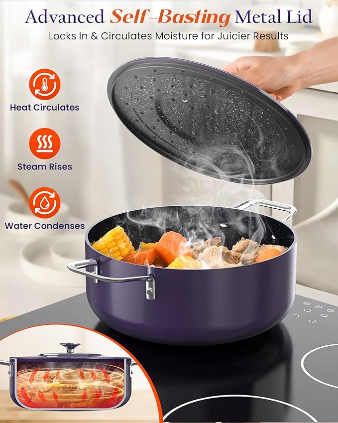 Nuwave Essential Series 5PC Ceramic Cookware Set PFAS-Free, G11 Duralon Blue Coating, Pots and Pans Set Non Stick, Diamond Scratch-Resistant,Stay-Cool Handle, Metal Lid,Induction Ready,Dishwasher Safe