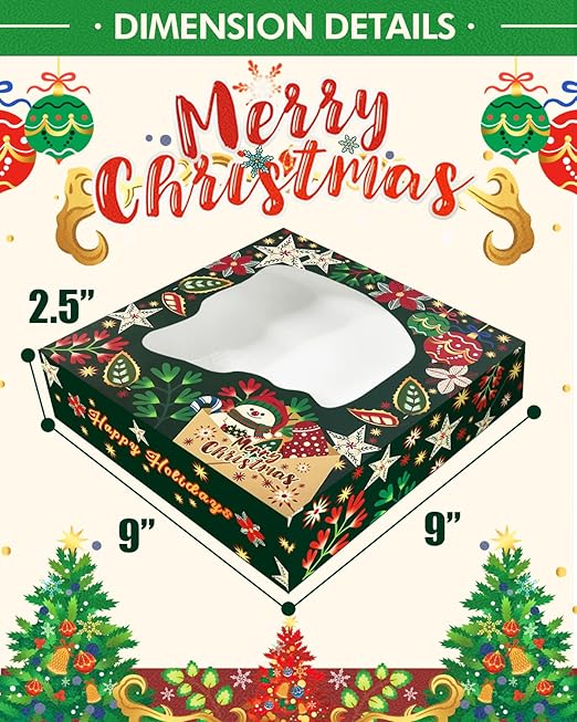 Bakepacker 30pcs Christmas Gingerbread Man Pie Boxes 9x9x2.5 inches Easy Assemble Macaroon Cookie Boxes Bakery Boxes with Window for Bakery (Auto-pop Up)
