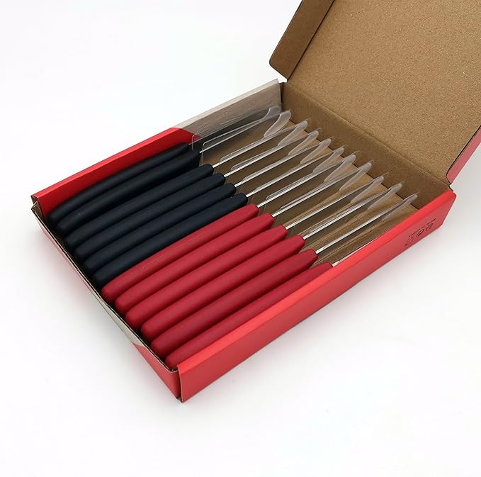 Paring Knife Set, 12 Pieces Utility Knives - MATTSTONE HILL Commercial-Grade Small Kitchen Knife, German Steel Blade, Restaurant Industry Utility Knife 12-Piece Set, Black & Red Handle