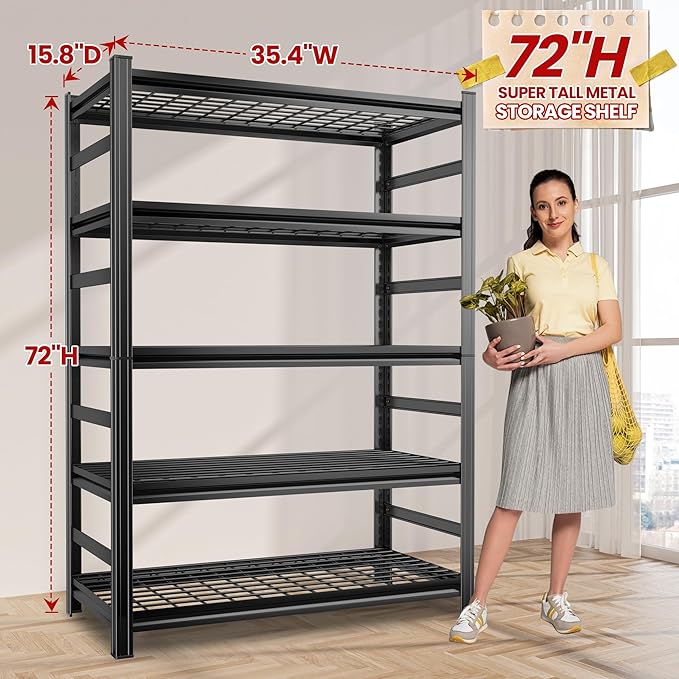Wire Storage Shelving Unit, 5 Tier Adjustable Metal Shelves, Kitchen Shelves Metal Organizer Wire Rack, Industrial Utility Shelf Rack for Kitchen, Laundry Room, Pantry, Warehouse