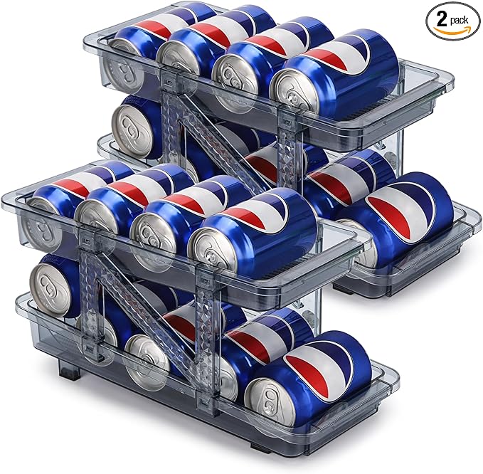 acDesign 2 Pack Soda Can Dispenser for Refrigerator Stackable Refrigerator Organizer Clear Plastic Refrigerator Organizer Bins, Beverage Can Holders for Pantry, Freezer, Kitchen