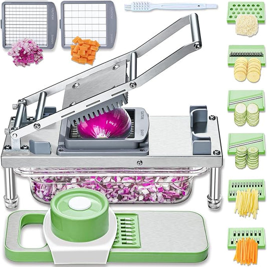 Vegetable Chopper, Veggie Chopper With 8 Blades, Onion Cutter with Container, Pro All-in-1 Food Dicer, Mandoline Slicer, Stainless steel materials Salad Grater