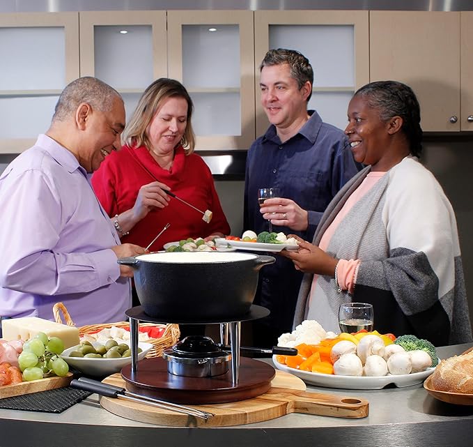 Swissmar Summit 10-Piece Matte Black Cast Iron Fondue Set - Ideal for Melting Cheese, Chocolate, Butter, & More - Perfect for Kitchen Collection & Wedding Gift Giving - 1Liter / 1.05 Quart