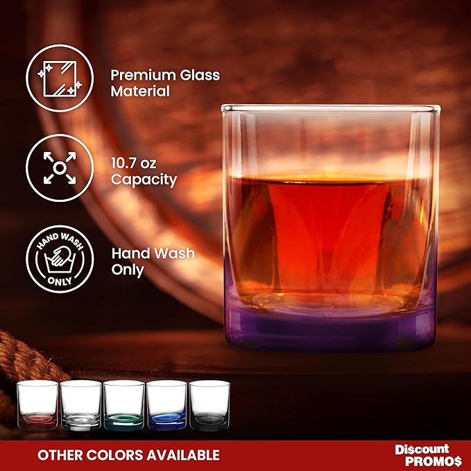DISCOUNT PROMOS Lexington Rocks Whiskey Glass 10.5 oz, Set of 12, Bulk Pack - Perfect for Scotch, Bourbon, Whiskey, Cocktail - Purple