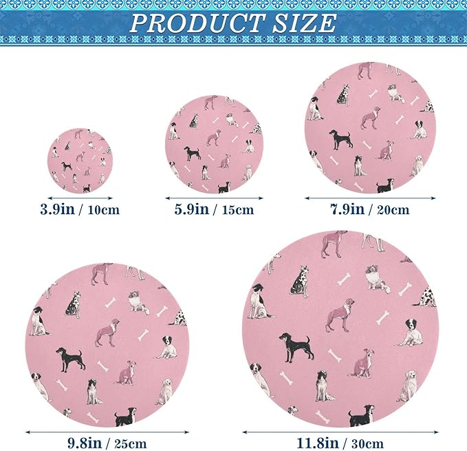 5 Pcs Bowl Covers Reusable in 5 Size Elastic Food Cover Cloth Lids Fresh Keeping Dish Cookware Bakeware Fabric Covers Lids for Food Leftovers Fruits Storage Pink Dog and Bone