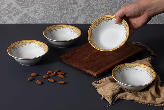 32 Piece Dinnerware Sets for 8 – Vintage Porcelain Plates, Bowls – White and Gold Rose Floral Design Dishware for Kitchen Table, Everyday Dining or Formal Use (Roses Gold)