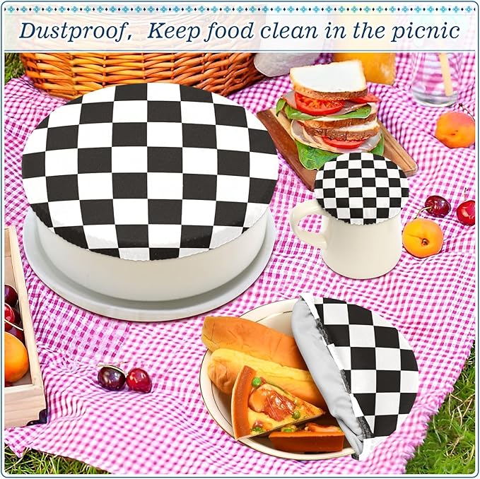 5 Pcs Bowl Covers Reusable in 5 Size Elastic Food Cover Cloth Lids Fresh Keeping Dish Cookware Bakeware Fabric Covers Lids for Food Leftovers Fruits Storage Checkered Black