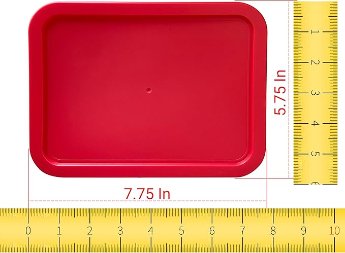 Replacement Lids for Pyrex 3-Cup Glass Food Storage Container Bowls, (7.75 x 5.75-Inch) Plastic Rectangle Lids Covers fits Pyrex 7210-PC, Airtight & Leakproof (2-Pack, Red)