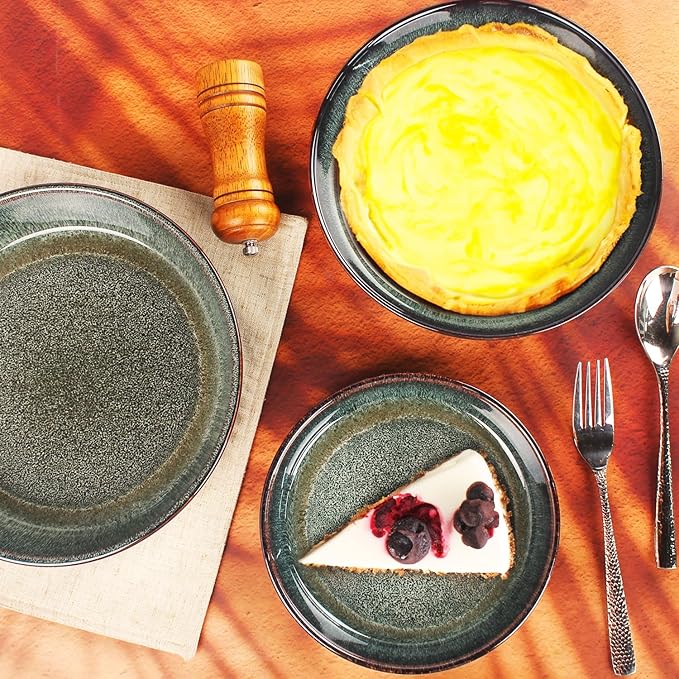 Ceramic Pie Pan Quiche Baking Dish, 10 Inch Round Au Gratin Baking Dishes, 1.9 Qt Non-Stick Tart Pan, Pie Plate for Apple, Oven, Dishwasher and Microwave Safe