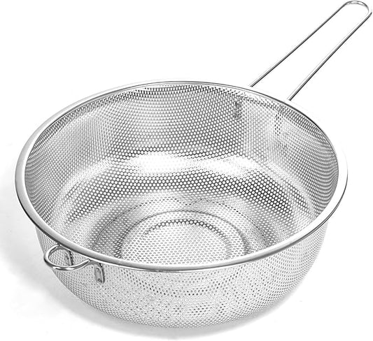 Metal Fine Mesh Strainer and Colander for Kitchen with Handle, Stainless Steel Pasta Strainer/Kitchen Funnel/Collander/Sifter for Strain/Wash Vegetables, Fruits, Spaghetti, Rice (10.2＂)
