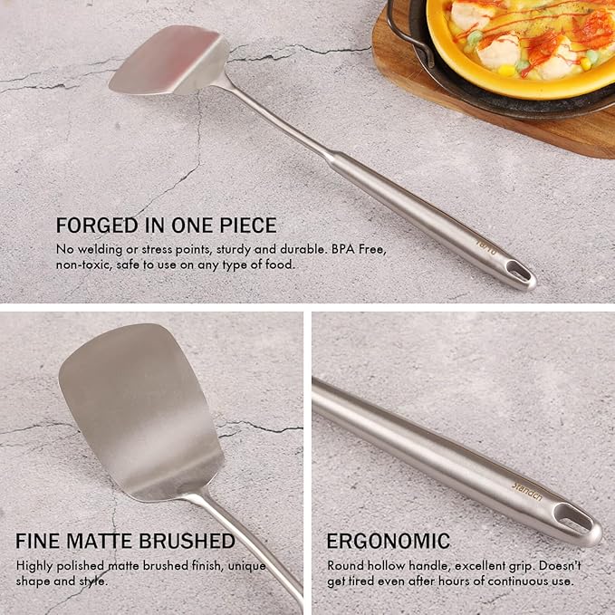 18/10 Stainless Steel Spatulas Set - All Metal Spatulas for Kitchen Use or Outdoor Grilling, 14.7″ Long, Non Toxic, Heavy Duty, Commercial, Chef Grade - 1 Slotted Spatula + 1 Solid Turner for Cooking