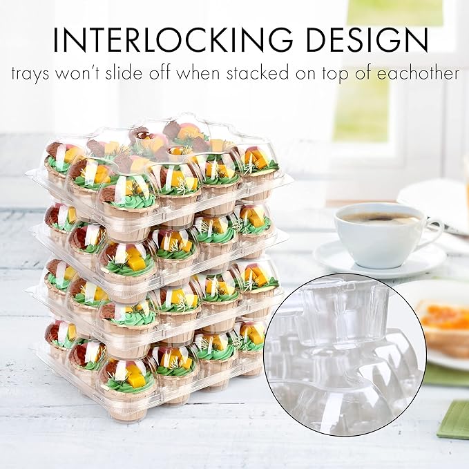 LotFancy Cupcake Containers 12 Count, 12 Sets, Plastic Dozen Cupcake Boxes, Disposable Cupcake Carrier Holder with Detachable Tall Dome Lid, BPA Free, Standard Size