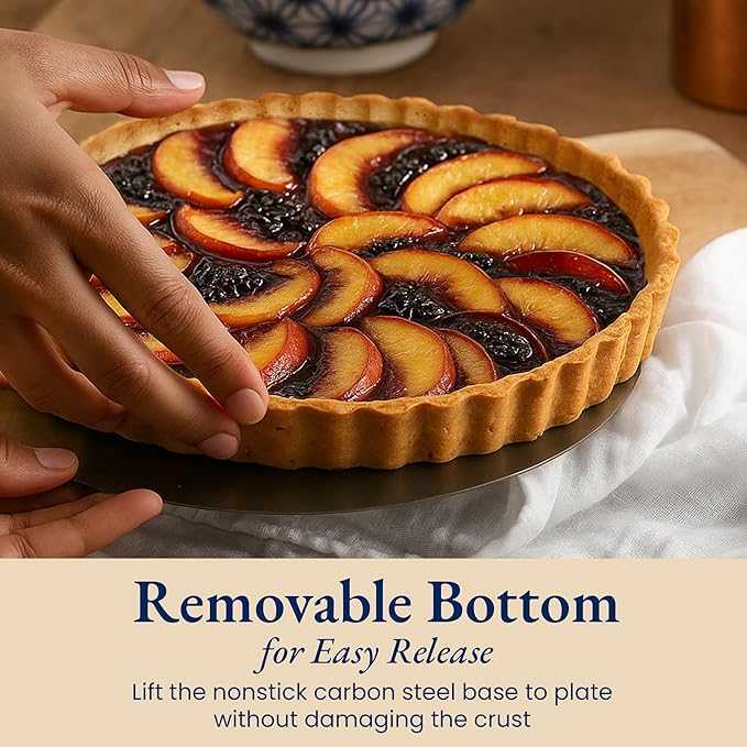 Patz&Patz Classic Tart Pan 9 Inch Removable Bottom with Patented Silicone Crust Shaper | Nonstick Carbon Steel Quiche Baking Dish, Fruit Tart Molds for Baking, Quiche Pan & Pie Mold - PFOA & PTFE-Free