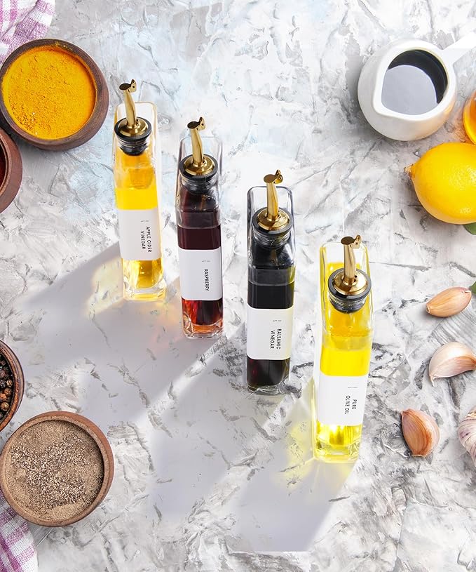 Olive Oil Dispenser for Kitchen, Cooking Oil and Vinegar Dispenser Set, Olive Oil Bottle, Soy sauce dispenser, coffee syrup bottles - 2 pcs, Silver