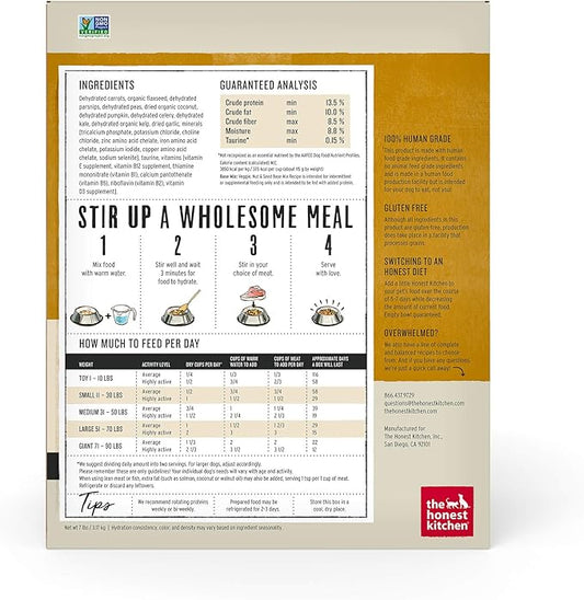 The Honest Kitchen Human Grade Dehydrated Grain Free Veggie, Nut & Seed Base Mix for Dogs - 7 Pound Box (Makes 12 Pounds)