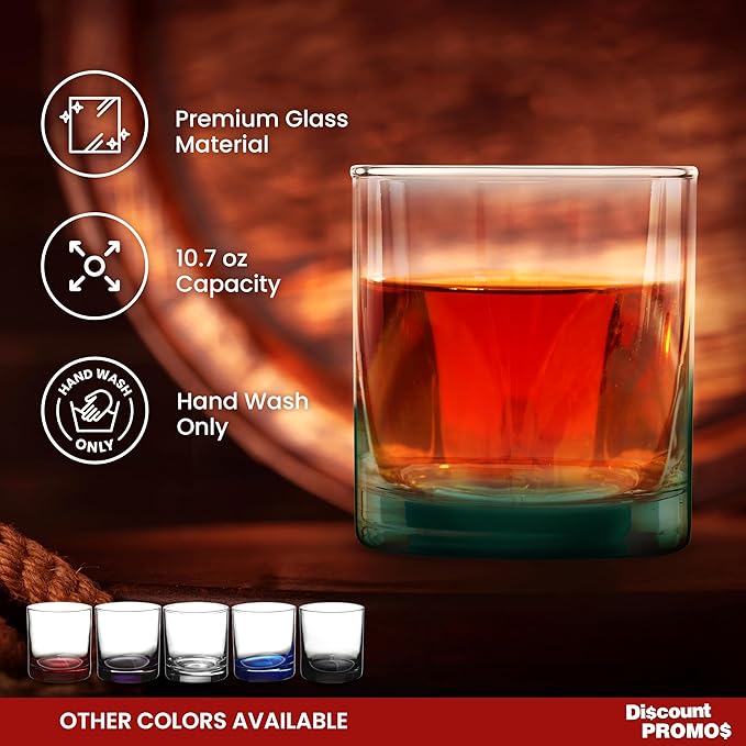 DISCOUNT PROMOS Lexington Rocks Whiskey Glass 10.5 oz, Set of 12, Bulk Pack - Perfect for Scotch, Bourbon, Whiskey, Cocktail - Green