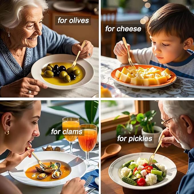 5.51-inch SUS304 Stainless Steel Mini Fruit Forks For Dessert Seafood Butter pats Pickles Olives Cheese Tasting Cocktail Appetizer, Dishwasher Safe (Set of 6)