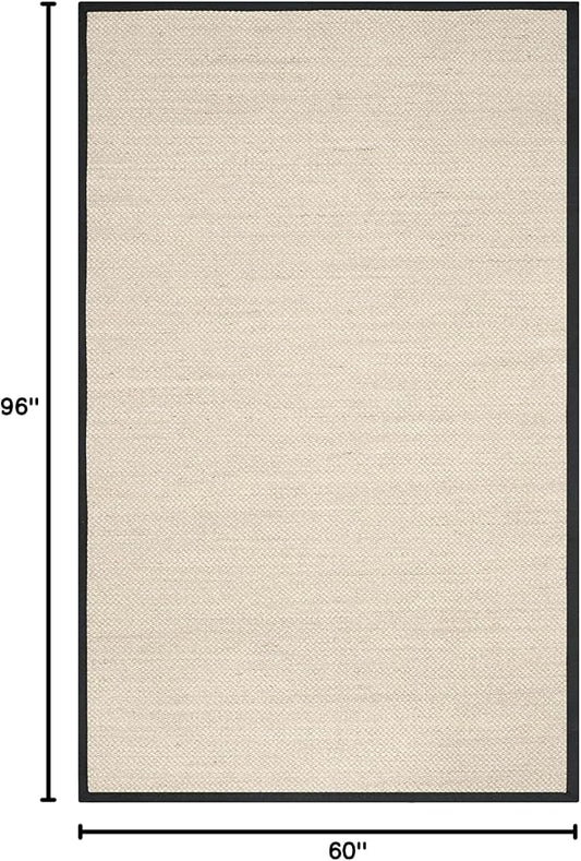 SAFAVIEH Area Rug 5x8 - Natural Fiber Collection - Marble & Black, Sisal, Woven Design with Border (NF143A)