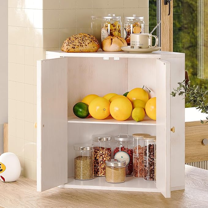 Corner Bread Box for Kitchen Counter Double Layer Bamboo Bread Storage Container Large Capacity Bread Storage Bin Farmhouse Breadbox Organizer