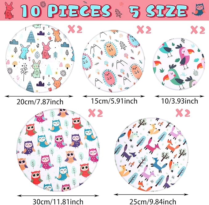 Patelai 10 Pcs Bowl Covers Reusable in 5 Size Stretch Cloth Fabric Elastic Food Storage Bowl Covers Bread Sourdough Lids for Proofing Food Fruits Leftover(Cute Style)