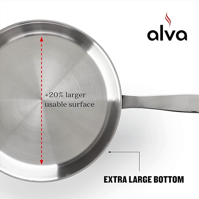 Alva Maestro Stainless Steel Frying Pan 8" - Oven Safe and Made without PFAS, PFOA & PTFE - Induction and All Stovetop Compatible with Even Heat Distribution