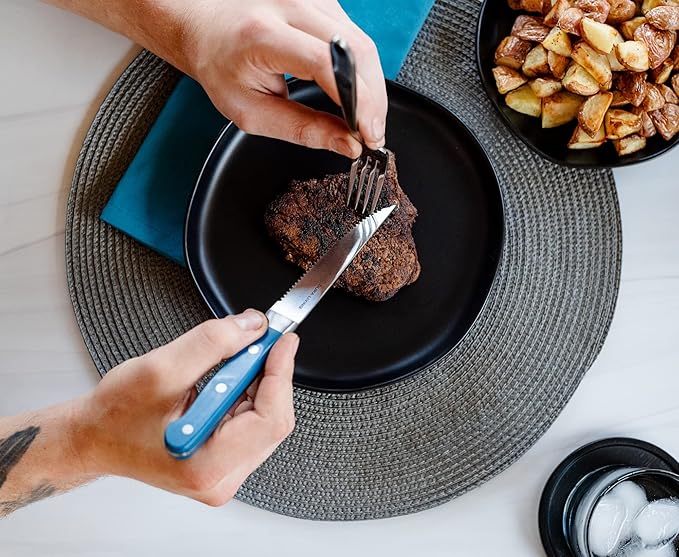 Premium 4-Piece Steak Knife Set – Sharp Serrated Blades, Forged High Carbon Stainless Steel, Full Tang, Ergonomic Handle, Royal Blue – Ideal for Dining & Entertaining