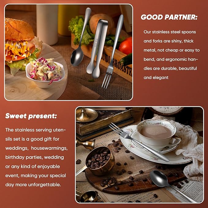 Cunhill 24 Pcs Charcuterie Accessories Mini Cocktail Tongs Small Serving Spoons and Appetizer Forks Stainless Steel Tongs Charcuterie Utensils for Valentine Party Supplies(Vivid Sharp Spoon,Black)