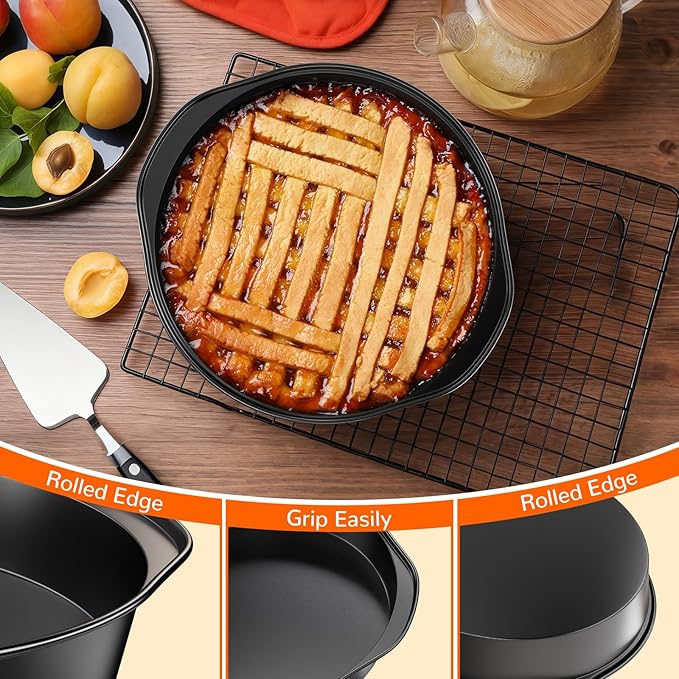 8 Inch Round Cake Pan with Handle, 3PCS Nonstick Cake Pans with 100 PCS Parchment Paper