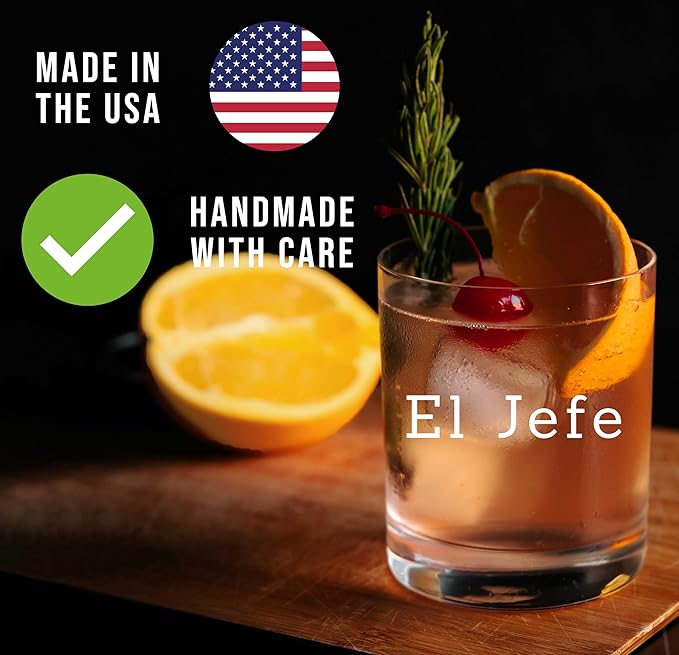 Personalized Printed 11oz Whiskey Glass - El Jefe - The Boss, Manager Supervisor Director Gift - Grit, National Boss Day, Best Co worker Ever Funny Gift for Dad Padre Papa, Father’s Day