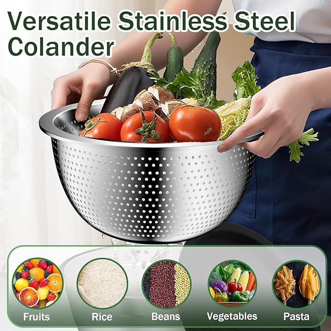 Mixing Bowls with Lids Set, 16PCS Stainless Steel Mixing Bowls,Nesting Storage Bowls for Kitchen with Mixing Bowl, Colander, Strainer & Grater, Metal Salad Bowl for Kitchen Gadgets, Black