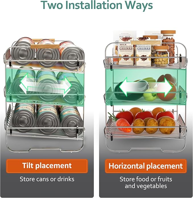 MAXIFFE 3 Tier Can Organizer for Pantry, Space-Saving Adjustable Easy Assembly Metal Sturdy Hold 36 Cans Storage Rack Holder Dispenser for Kitchen Countertop Cabinet RV, for Soda Drinks Fruits, Chrome