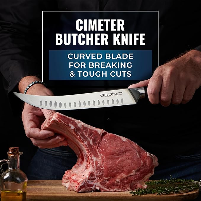 Cutluxe 5-Piece Butcher Knife Set – Slicing Carving Knife Set for Meat Cutting, Ultra Sharp German Steel, Full Tang, Ergonomic Handles – Artisan Series