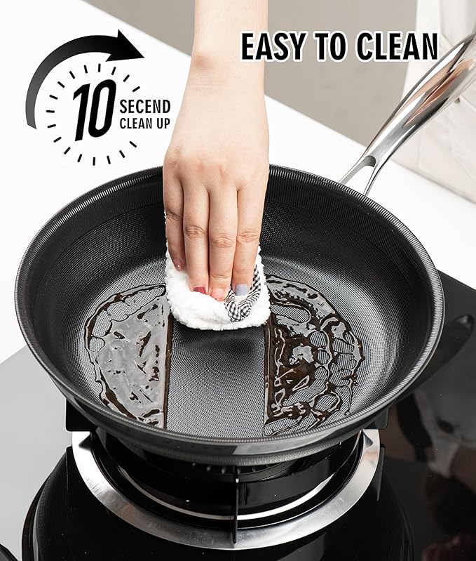 Nonstick Frying Pan Set with 3 Lids, 6 Piece Non-Toxic Titanium Ceramic Skillet, 8, 10 & 12 Inch Stainless Steel Pans, PFAS/PFOA/PTFE Free, Dishwasher & Oven Safe, All Cooktops Compatible