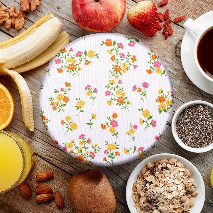 Patelai 10 Pcs Bowl Covers Reusable in 5 Size Stretch Cloth Fabric Elastic Food Storage Bowl Covers Bread Sourdough Lids for Proofing Food Fruits Leftover(Flowers Style)